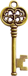 Photo d'une clé dorée dont la tête est joliment ciselée