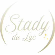 Logo doré avec une écriture calligraphique "Stady du Lac" et des petits étoiles jaunes